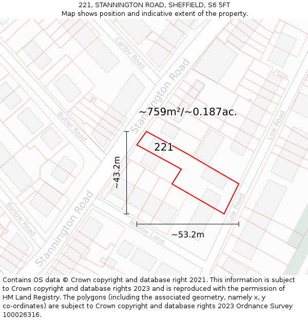 221, STANNINGTON ROAD, SHEFFIELD, S6 5FT: Plot and title map