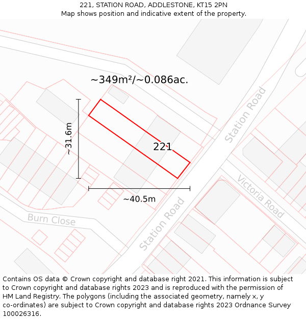 221, STATION ROAD, ADDLESTONE, KT15 2PN: Plot and title map