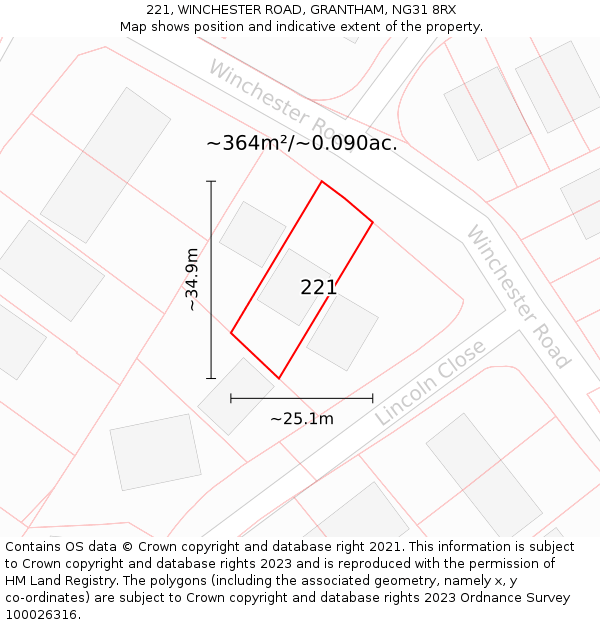 221, WINCHESTER ROAD, GRANTHAM, NG31 8RX: Plot and title map