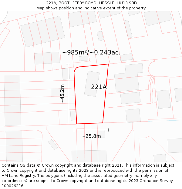 221A, BOOTHFERRY ROAD, HESSLE, HU13 9BB: Plot and title map