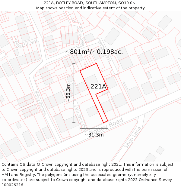 221A, BOTLEY ROAD, SOUTHAMPTON, SO19 0NL: Plot and title map