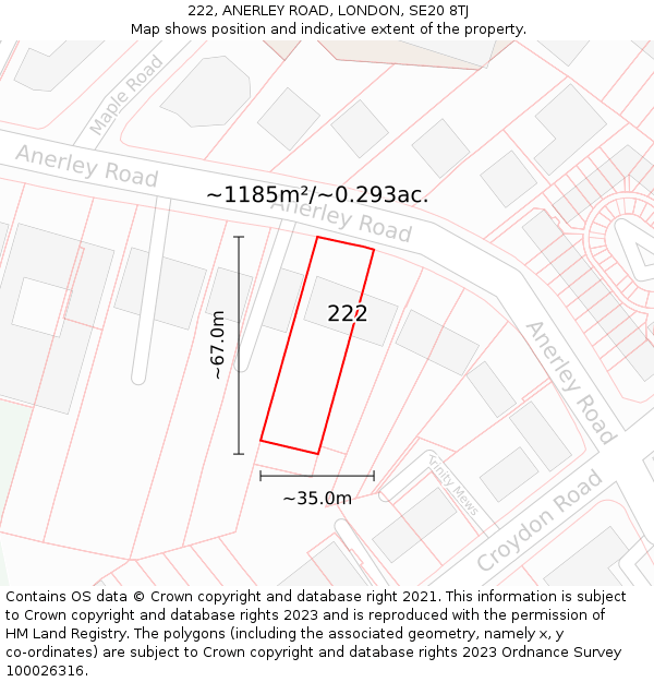222, ANERLEY ROAD, LONDON, SE20 8TJ: Plot and title map