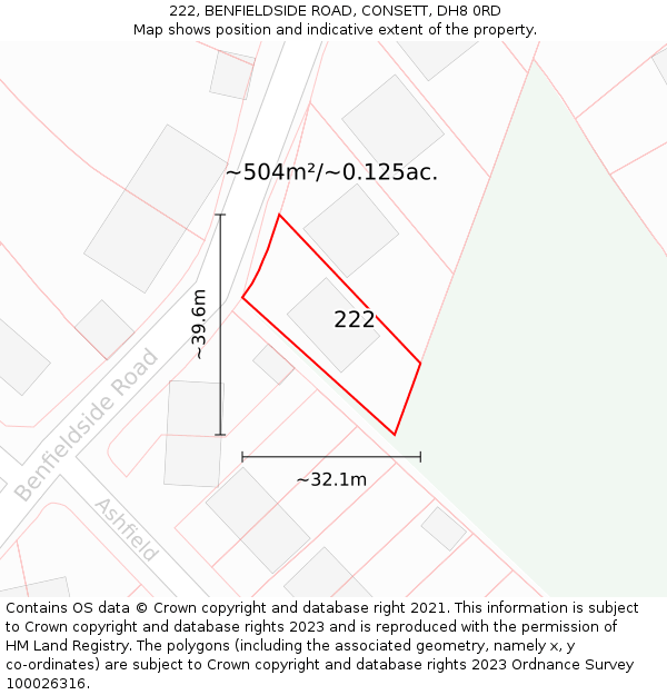 222, BENFIELDSIDE ROAD, CONSETT, DH8 0RD: Plot and title map