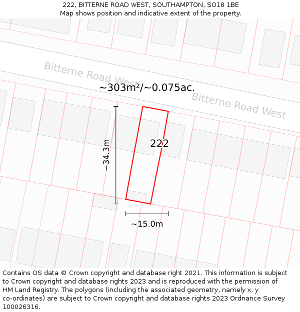 222, BITTERNE ROAD WEST, SOUTHAMPTON, SO18 1BE: Plot and title map