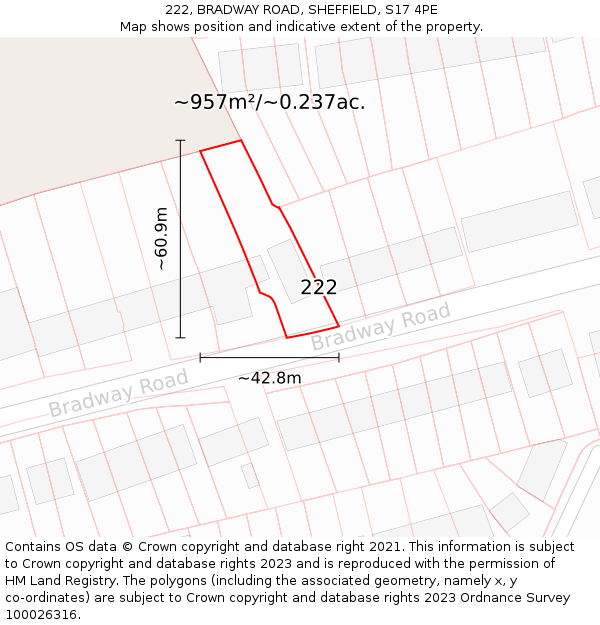 222, BRADWAY ROAD, SHEFFIELD, S17 4PE: Plot and title map