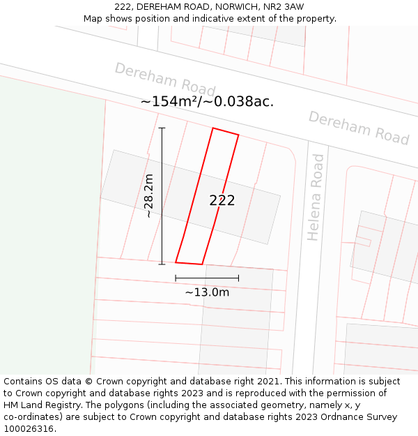 222, DEREHAM ROAD, NORWICH, NR2 3AW: Plot and title map