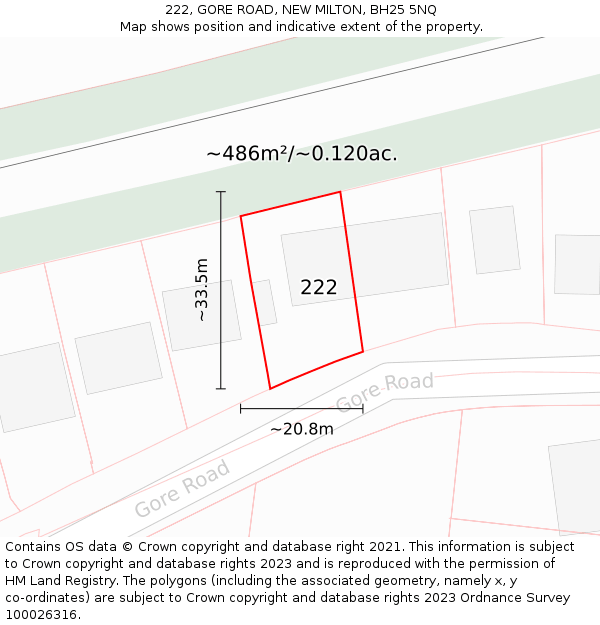 222, GORE ROAD, NEW MILTON, BH25 5NQ: Plot and title map