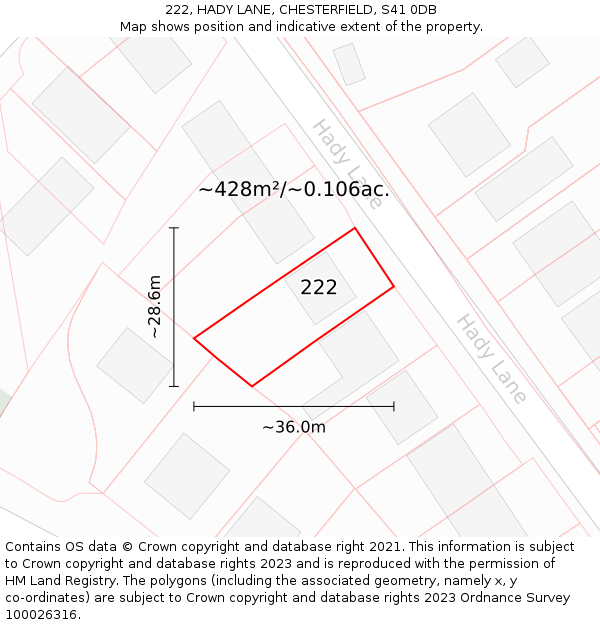 222, HADY LANE, CHESTERFIELD, S41 0DB: Plot and title map