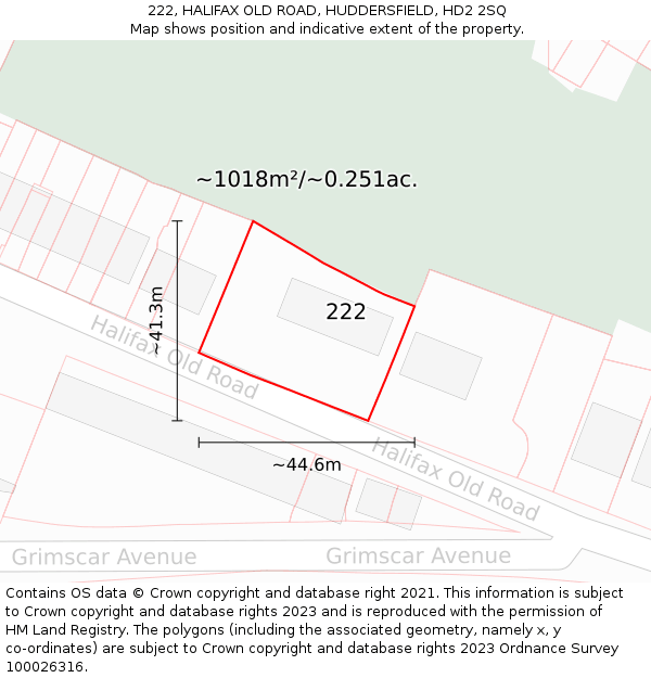 222, HALIFAX OLD ROAD, HUDDERSFIELD, HD2 2SQ: Plot and title map