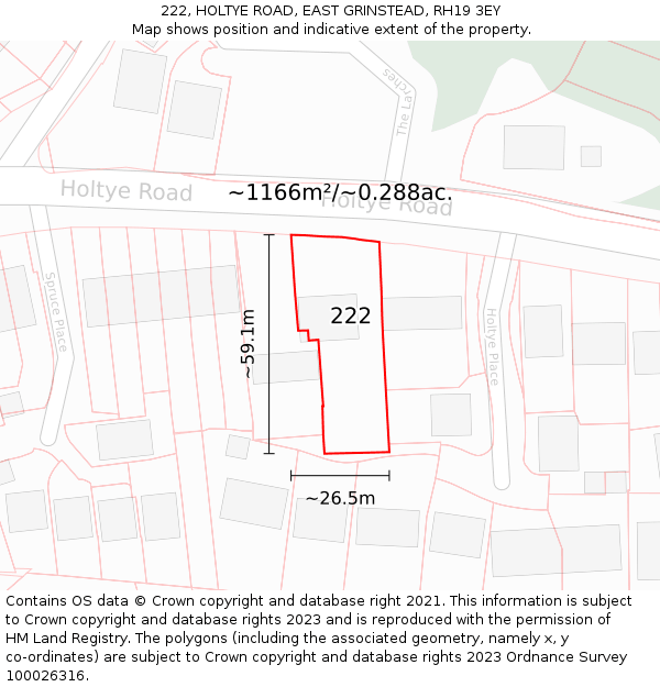 222, HOLTYE ROAD, EAST GRINSTEAD, RH19 3EY: Plot and title map