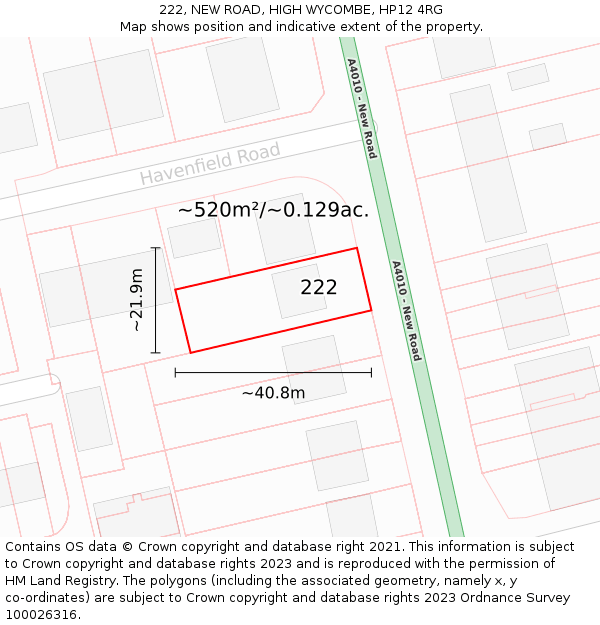 222, NEW ROAD, HIGH WYCOMBE, HP12 4RG: Plot and title map