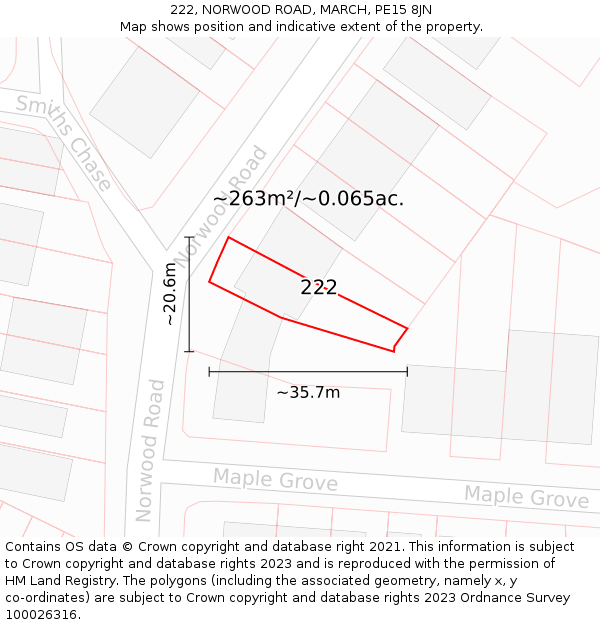 222, NORWOOD ROAD, MARCH, PE15 8JN: Plot and title map