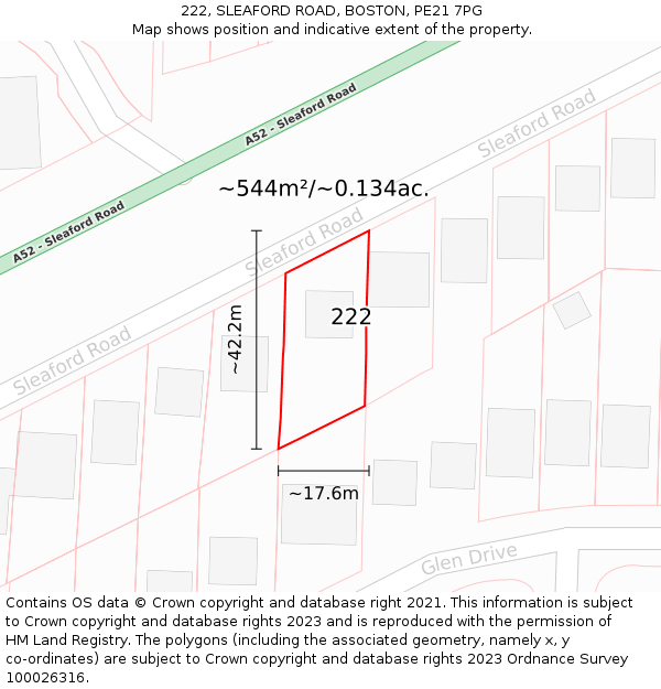 222, SLEAFORD ROAD, BOSTON, PE21 7PG: Plot and title map