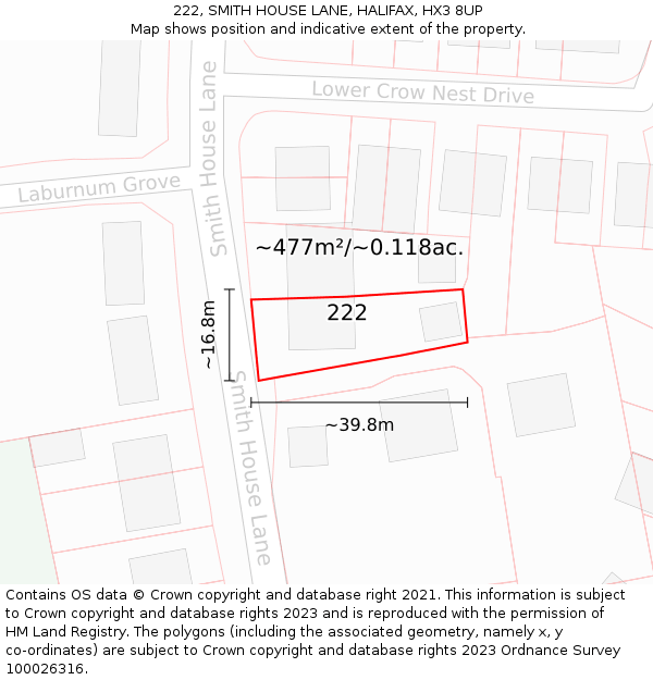 222, SMITH HOUSE LANE, HALIFAX, HX3 8UP: Plot and title map