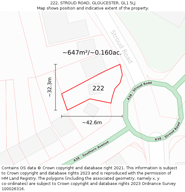 222, STROUD ROAD, GLOUCESTER, GL1 5LJ: Plot and title map
