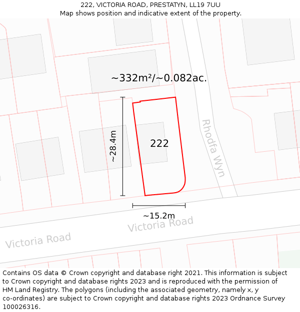 222, VICTORIA ROAD, PRESTATYN, LL19 7UU: Plot and title map