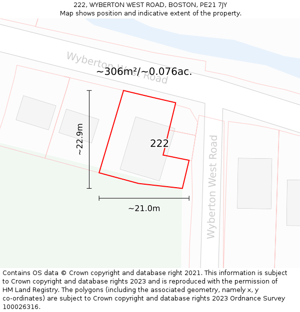 222, WYBERTON WEST ROAD, BOSTON, PE21 7JY: Plot and title map