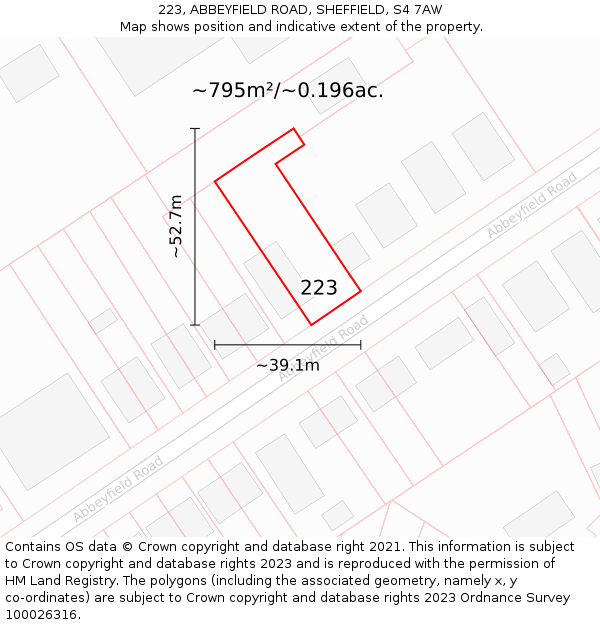 223, ABBEYFIELD ROAD, SHEFFIELD, S4 7AW: Plot and title map