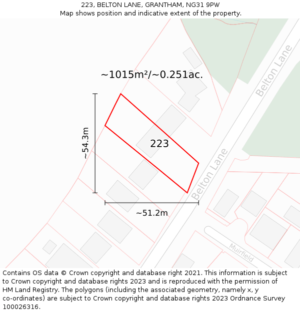 223, BELTON LANE, GRANTHAM, NG31 9PW: Plot and title map