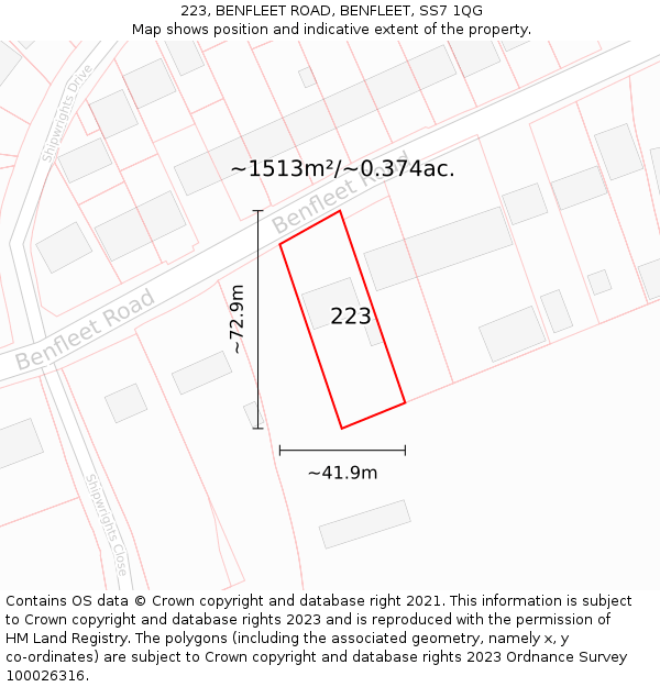 223, BENFLEET ROAD, BENFLEET, SS7 1QG: Plot and title map