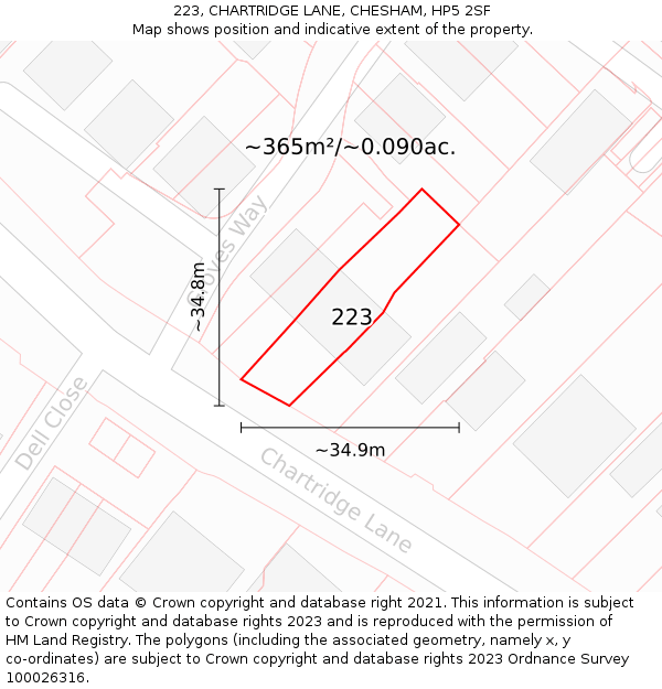 223, CHARTRIDGE LANE, CHESHAM, HP5 2SF: Plot and title map