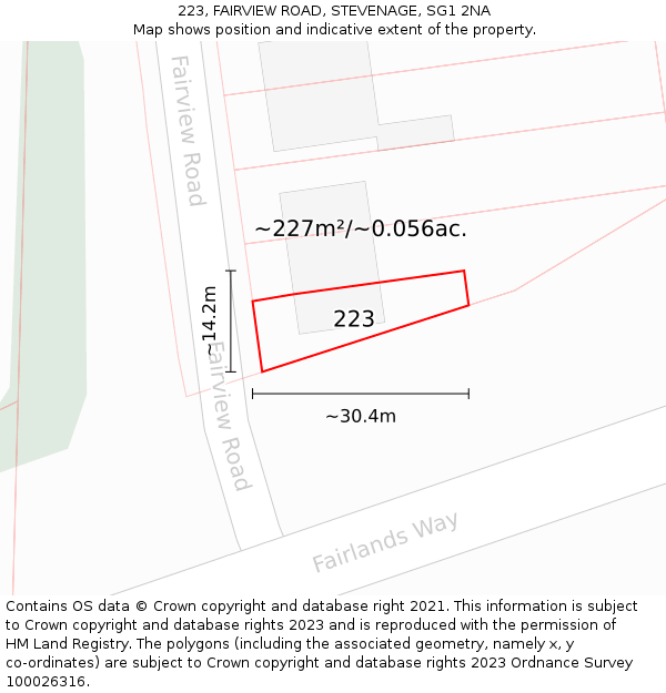 223, FAIRVIEW ROAD, STEVENAGE, SG1 2NA: Plot and title map