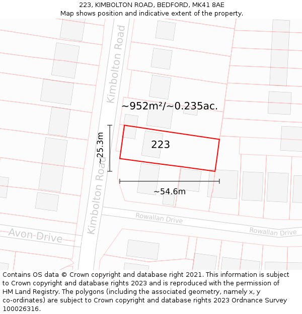 223, KIMBOLTON ROAD, BEDFORD, MK41 8AE: Plot and title map