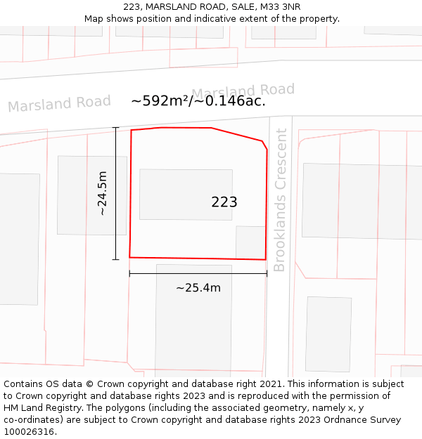 223, MARSLAND ROAD, SALE, M33 3NR: Plot and title map