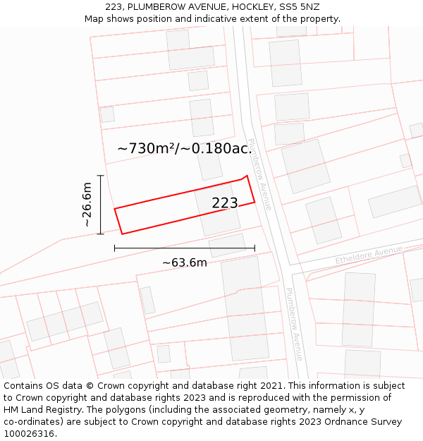 223, PLUMBEROW AVENUE, HOCKLEY, SS5 5NZ: Plot and title map