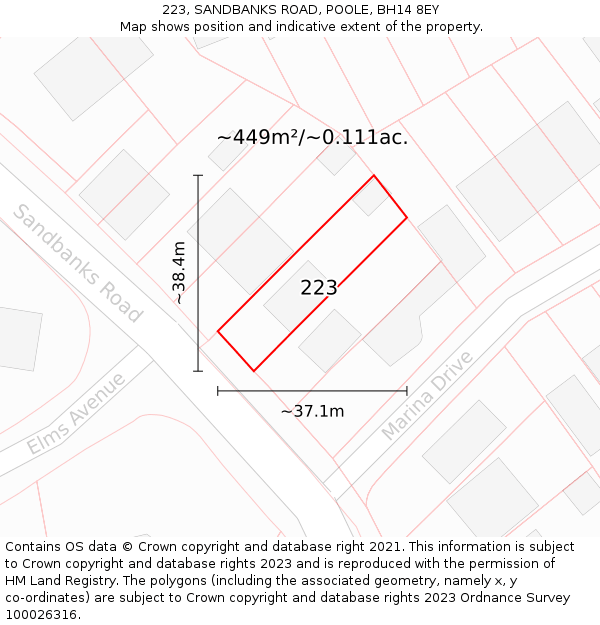 223, SANDBANKS ROAD, POOLE, BH14 8EY: Plot and title map