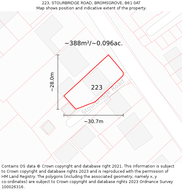 223, STOURBRIDGE ROAD, BROMSGROVE, B61 0AT: Plot and title map