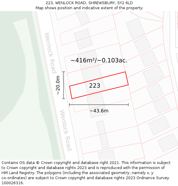 223, WENLOCK ROAD, SHREWSBURY, SY2 6LD: Plot and title map