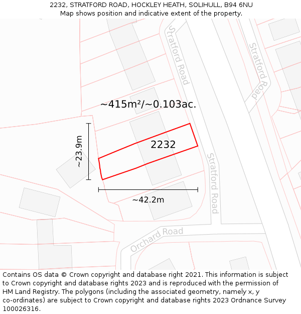 2232, STRATFORD ROAD, HOCKLEY HEATH, SOLIHULL, B94 6NU: Plot and title map