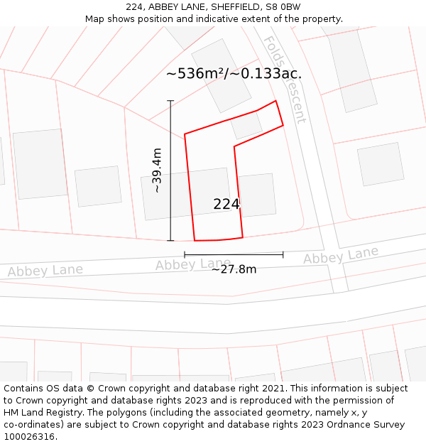 224, ABBEY LANE, SHEFFIELD, S8 0BW: Plot and title map