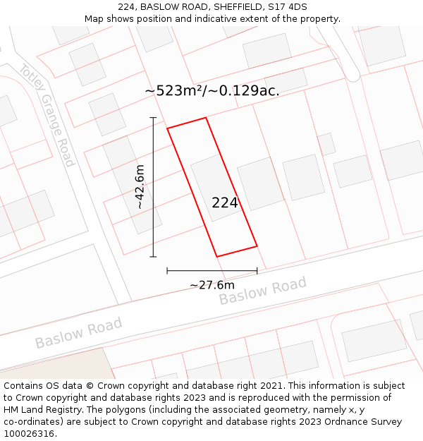 224, BASLOW ROAD, SHEFFIELD, S17 4DS: Plot and title map