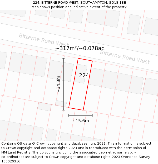 224, BITTERNE ROAD WEST, SOUTHAMPTON, SO18 1BE: Plot and title map