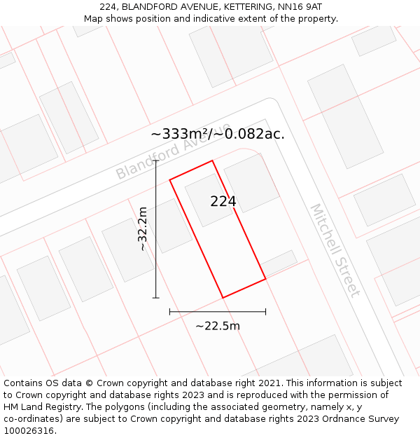 224, BLANDFORD AVENUE, KETTERING, NN16 9AT: Plot and title map