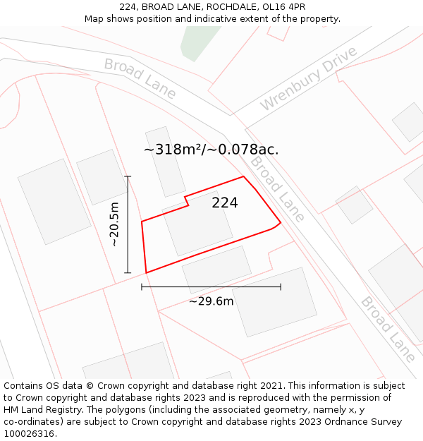 224, BROAD LANE, ROCHDALE, OL16 4PR: Plot and title map