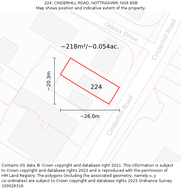 224, CINDERHILL ROAD, NOTTINGHAM, NG6 8SB: Plot and title map