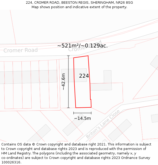 224, CROMER ROAD, BEESTON REGIS, SHERINGHAM, NR26 8SG: Plot and title map