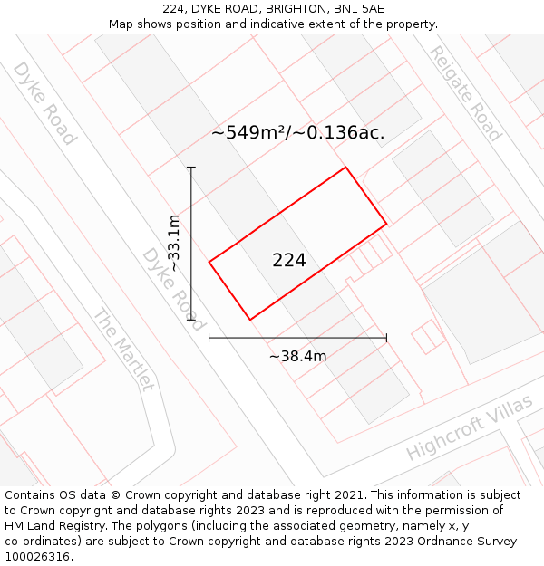 224, DYKE ROAD, BRIGHTON, BN1 5AE: Plot and title map