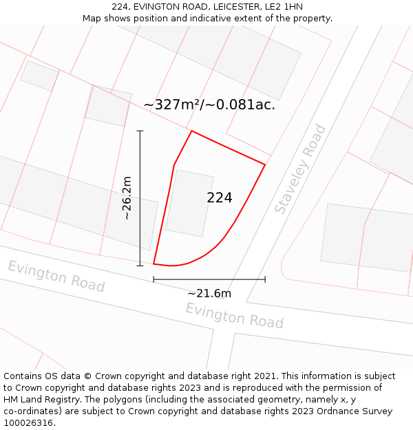 224, EVINGTON ROAD, LEICESTER, LE2 1HN: Plot and title map