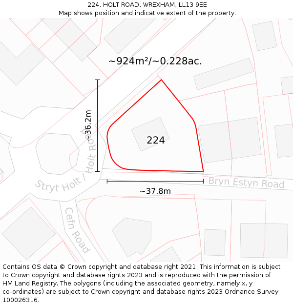 224, HOLT ROAD, WREXHAM, LL13 9EE: Plot and title map