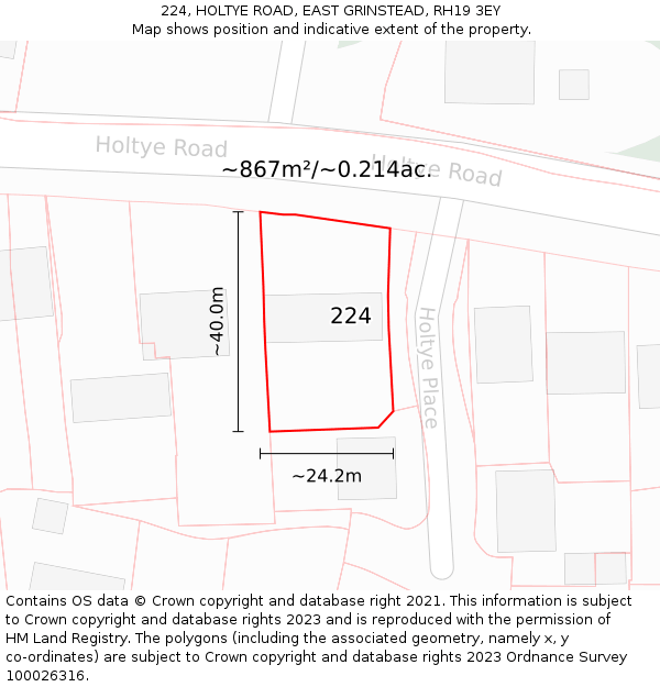 224, HOLTYE ROAD, EAST GRINSTEAD, RH19 3EY: Plot and title map