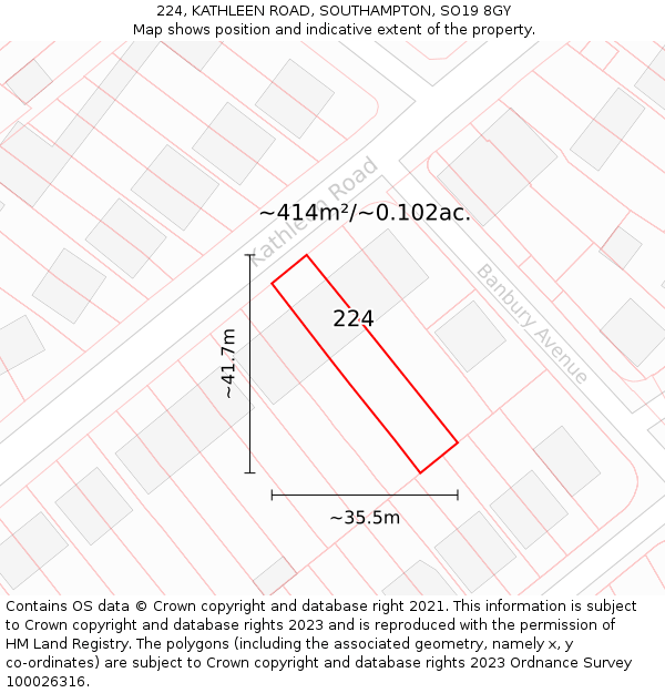 224, KATHLEEN ROAD, SOUTHAMPTON, SO19 8GY: Plot and title map