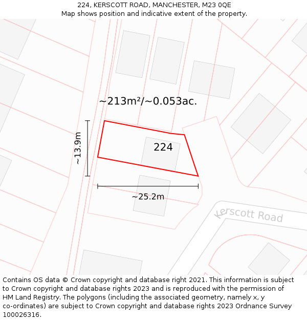 224, KERSCOTT ROAD, MANCHESTER, M23 0QE: Plot and title map