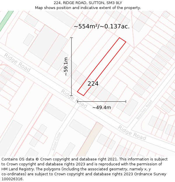 224, RIDGE ROAD, SUTTON, SM3 9LY: Plot and title map