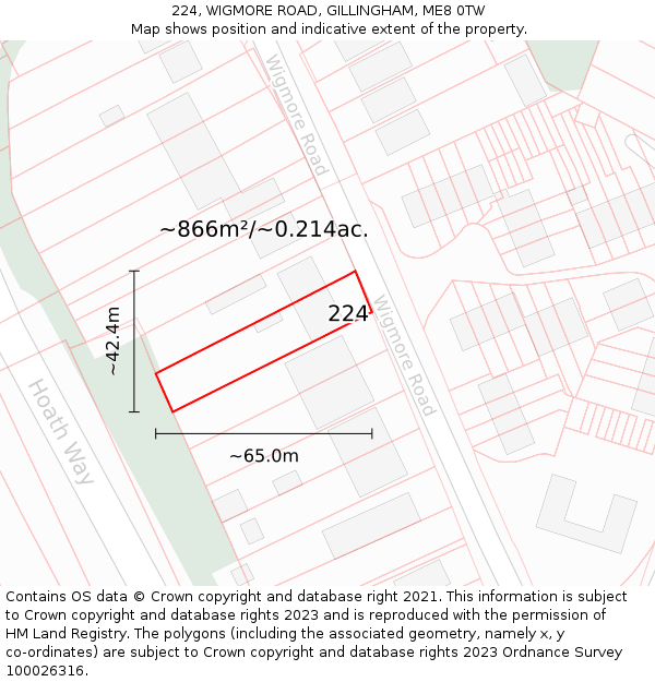 224, WIGMORE ROAD, GILLINGHAM, ME8 0TW: Plot and title map