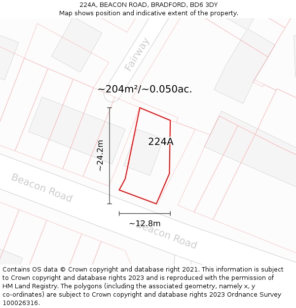 224A, BEACON ROAD, BRADFORD, BD6 3DY: Plot and title map