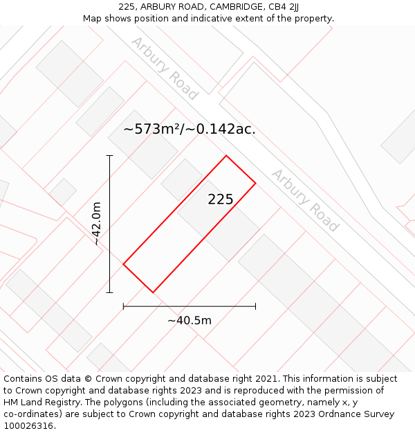 225, ARBURY ROAD, CAMBRIDGE, CB4 2JJ: Plot and title map